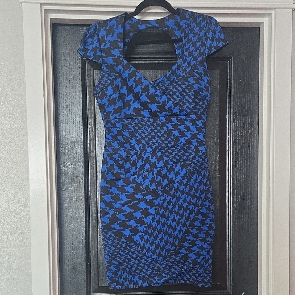 Guess Emily Blue and Black Houndstooth Bandage Bodycon Mini Dress Size 6